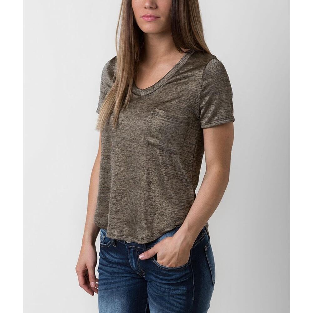 Paper + Tee Size Small V-Neck Short Sleeve Pocket T-Shirt Tee Top Gold